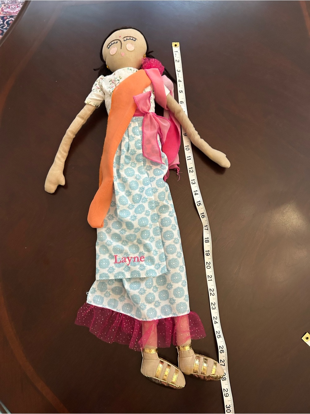 Pottery Barn Cloth Doll in Pink, Orange and Blue
